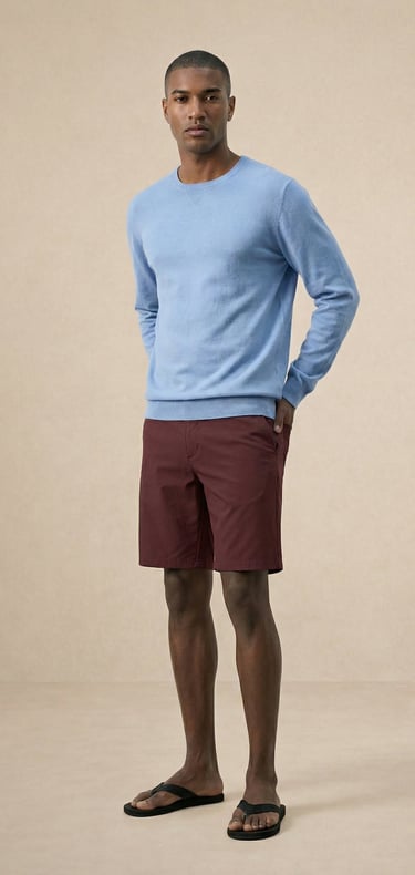 PANTALÓN CORTO DE LINO PARA HOMBRE COLOR VINO TINTO ESTILO GOLF CORTE RECTO CASUAL