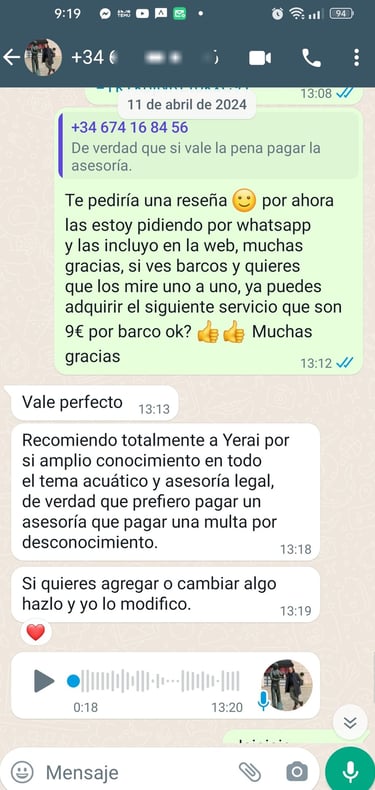 valoraciones y reseñas reales de Yeray Sánchez de RIB teacher