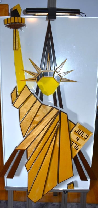 LADY LIBERTY night-light pic-art on clear plexi-white back-richWOODart.com-28"x49"-31 lbs.