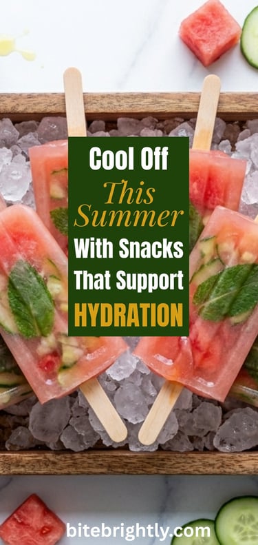 Refreshing watermelon and cucumber popsicles with mint leaves on a bed of ice for summer hydration.