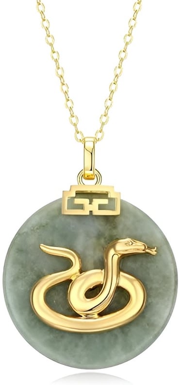 Jade Disc Snake Pendant in 18K Gold-Plated Sterling Silver