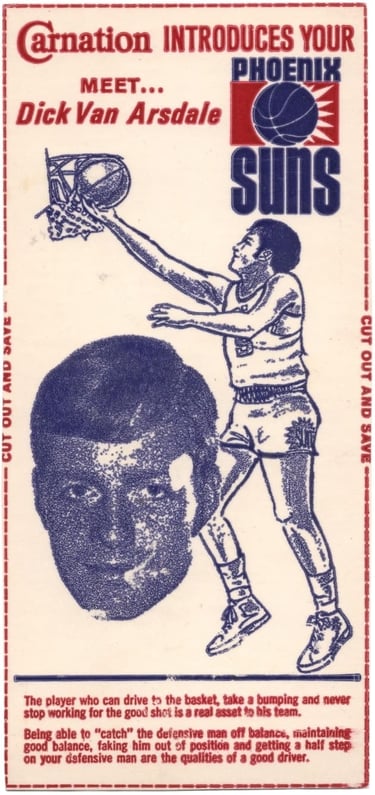 1969-70 Carnation Dairy Phoenix Suns Hand-Cut Basketball Card Dick Van Arsdale
