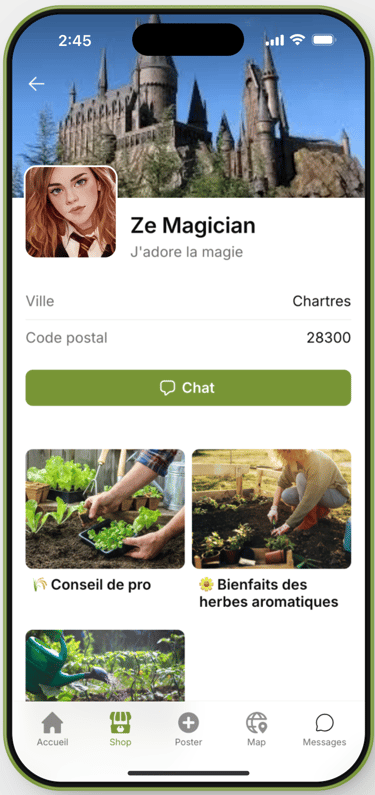 La page Profil de l'application mobile Potami