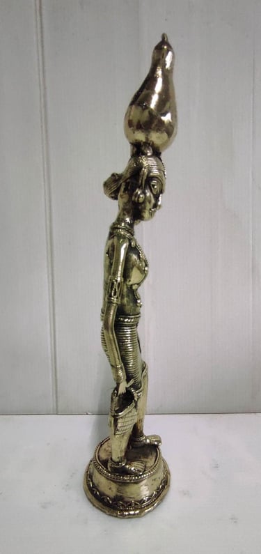 "Tribal Woman with Tumba-Bastar Tribal Brass Art-Right Side View-Globally demanded"