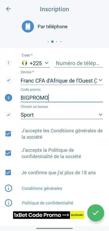 Inscription-1xbet-via-telephone-numero