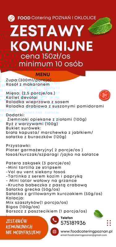 Komunia 2025 menu 150zł/os