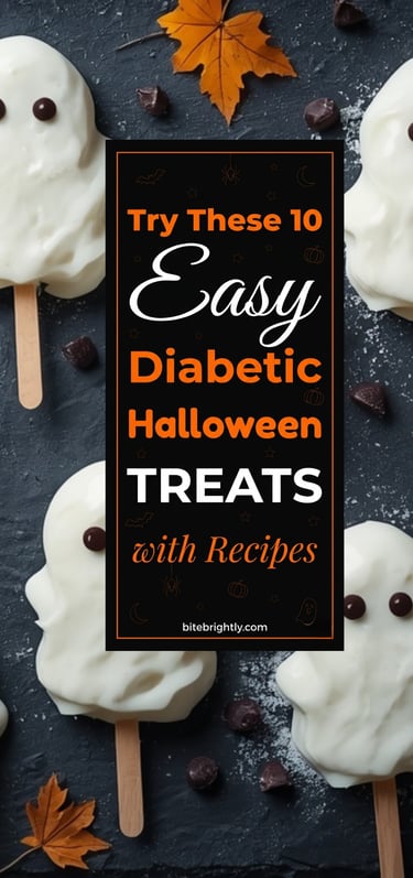 White chocolate ghost pops on sticks with chocolate chips, perfect for easy diabetic Halloween treats.