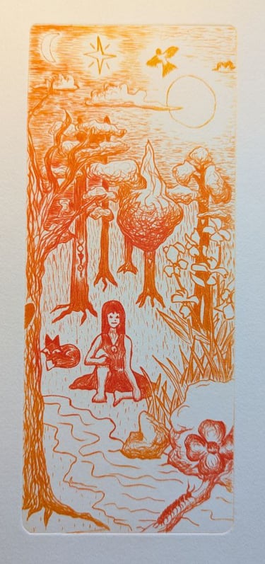 1ère mère orange renard mille-pattes gravure rhénalon