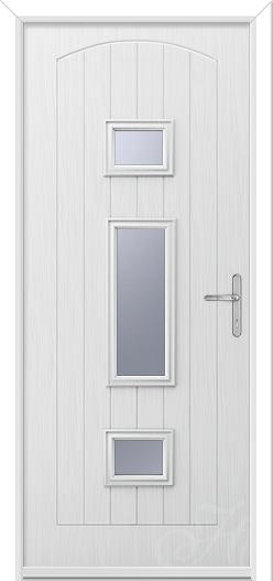 white composite door with three glass panels in the middle