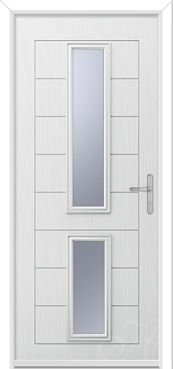 a white composite door with two pieces of glass