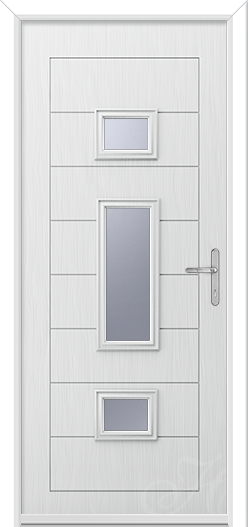 a white composite door with three pieces of glass