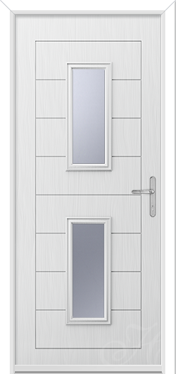 a whit composite door with two pieces of glass
