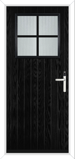 a black composite front door with reeded glass and a digital Yale conexis lock