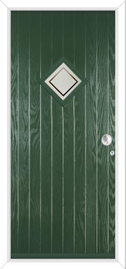 green composite door with diamond glass and knob shape handle