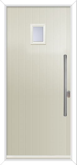 cream composite door with small glass panel and a longer handle called wellow 1