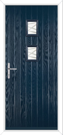 BLUE SHORT DOOR WITH TWO GLASS PANELS