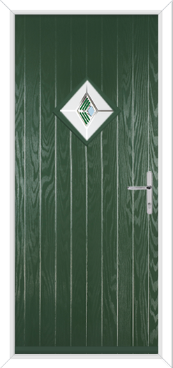 green short composite door with fusion green diamond glazing