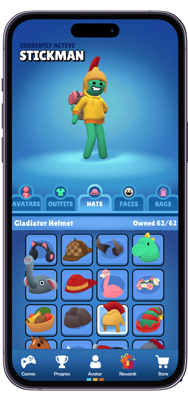 Phone with Playnest application open with avatar customization screen