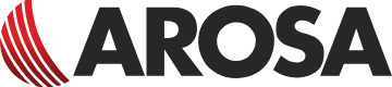 Official Arosa logo featuring black bold typography and a red curved graphic element.