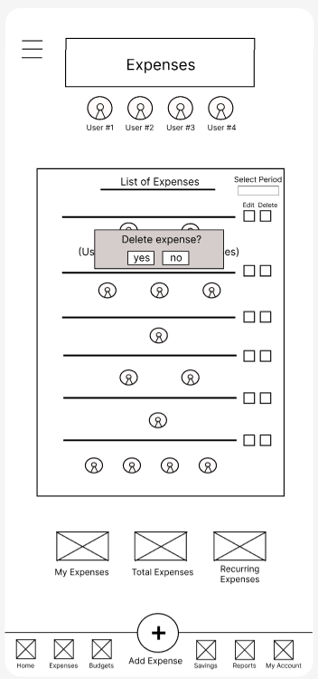 image of a digital wireframe for deleting expenses