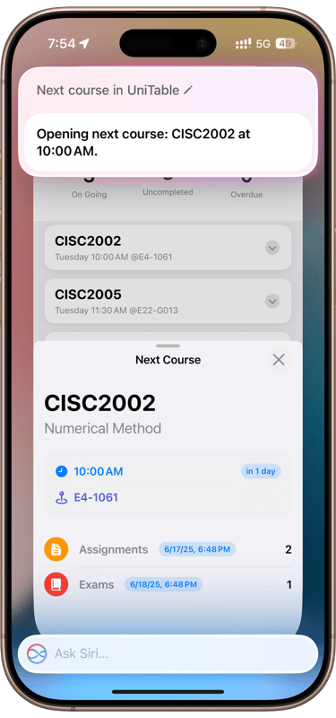 view upcoming class with siri