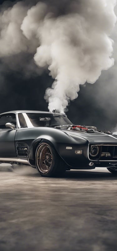 a car with smoke coming from the rear tires