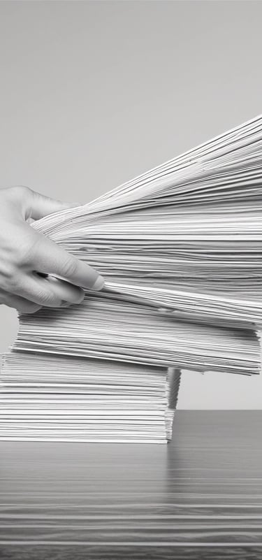 a person's hand is holding a stack of papers