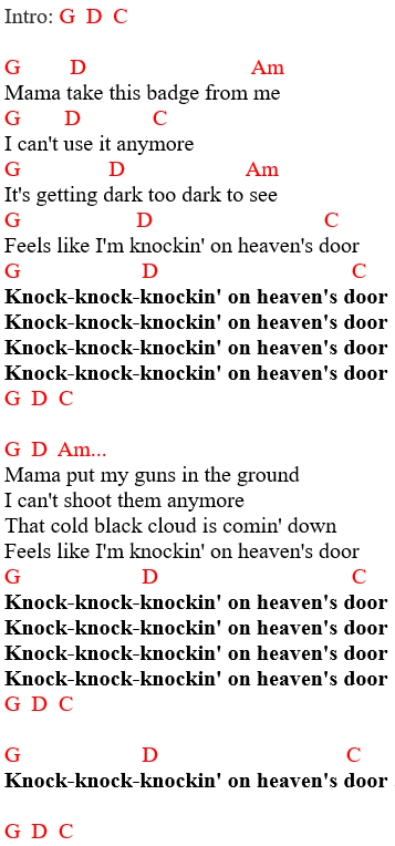 Guns N' Roses Knocking on heaven’s door chords and lyrics