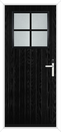 a black composite front door with reeded glass and a digital Yale conexis lock