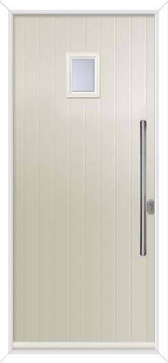 cream composite door with small glass panel and a longer handle called wellow 1