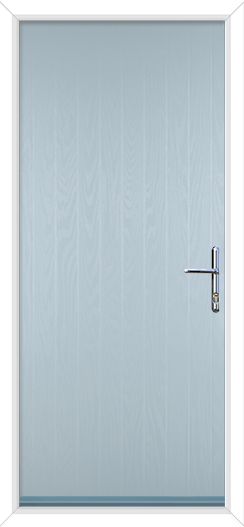 a duck egg blue cottage style composite door with chrome handle