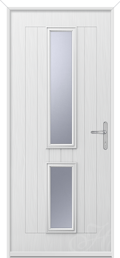 whote front door with two pieces of glass