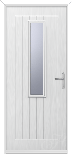 white front door with one piece of glass
