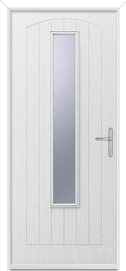 white composite door with long glass panel in the middle