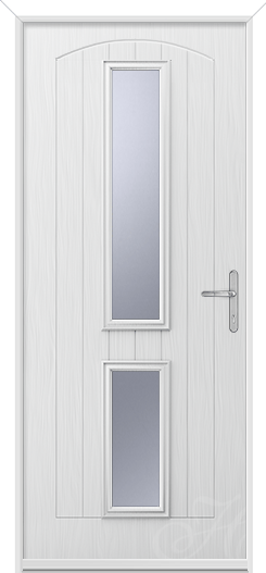 white composite door with two long glass panels in the middle