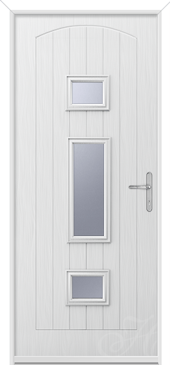 white composite door with three glass panels in the middle