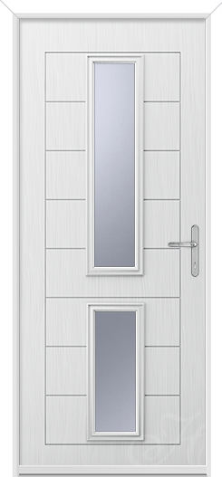 a white composite door with two pieces of glass