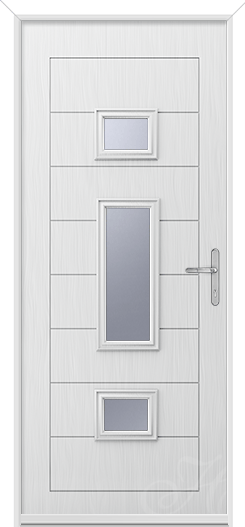 a white composite door with three pieces of glass