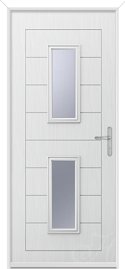 a whit composite door with two pieces of glass