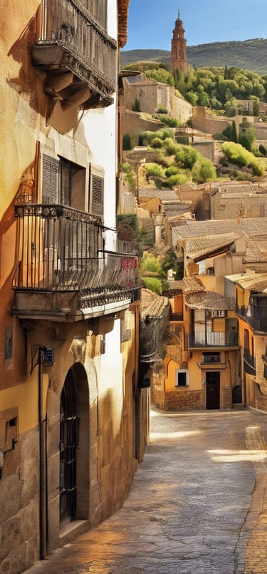 a narrow street with a narrow alley leading to a town
