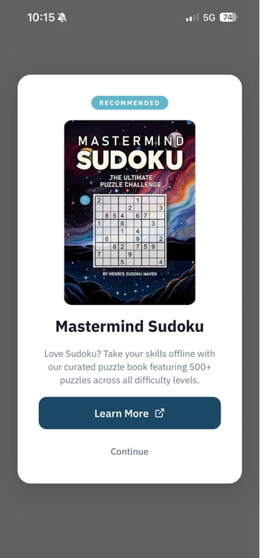 Mastermind Sudoku puzzle book cover featuring a space theme and 500 plus challenges.