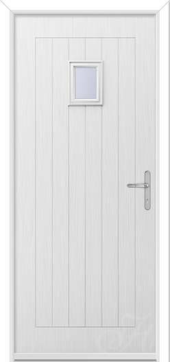 white front door with square glass