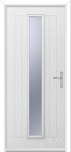 a white door with one long piece of glass