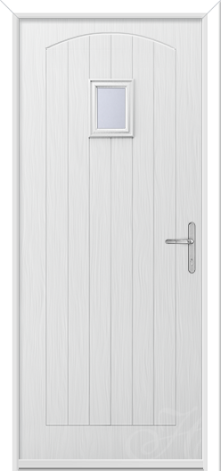 white composite door with small square glass 
