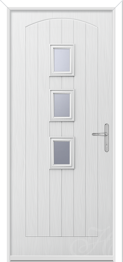 white composite door with three glass squares in the middle