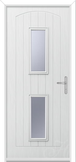 white composite door with 2 glass panels in the middle