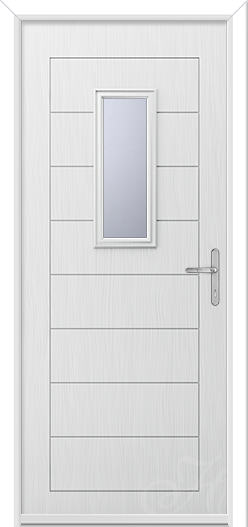 a white composite door with one glass panel