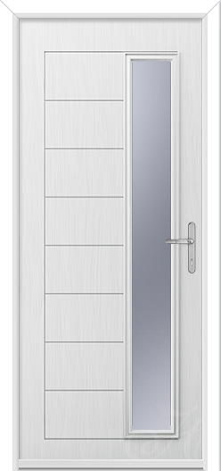 a white composite door with a long piece of glass