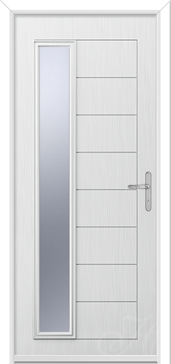 a white composite door with a long piece of glass