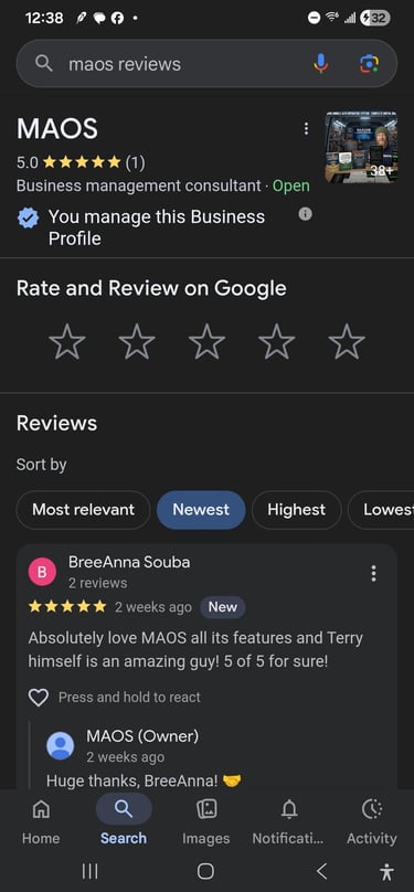 5 Star Google Review for MAOS Command Center Bundle including 4 books and the V38 Profit Command Lau